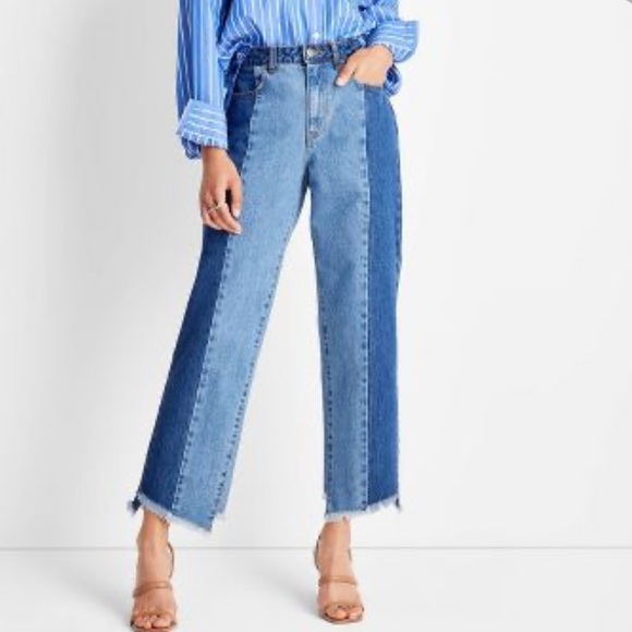 Future Collective Denim - Future Collective Kahlana Barfield Brown Two-Tone Straight Leg Jeans Size 2 NWT